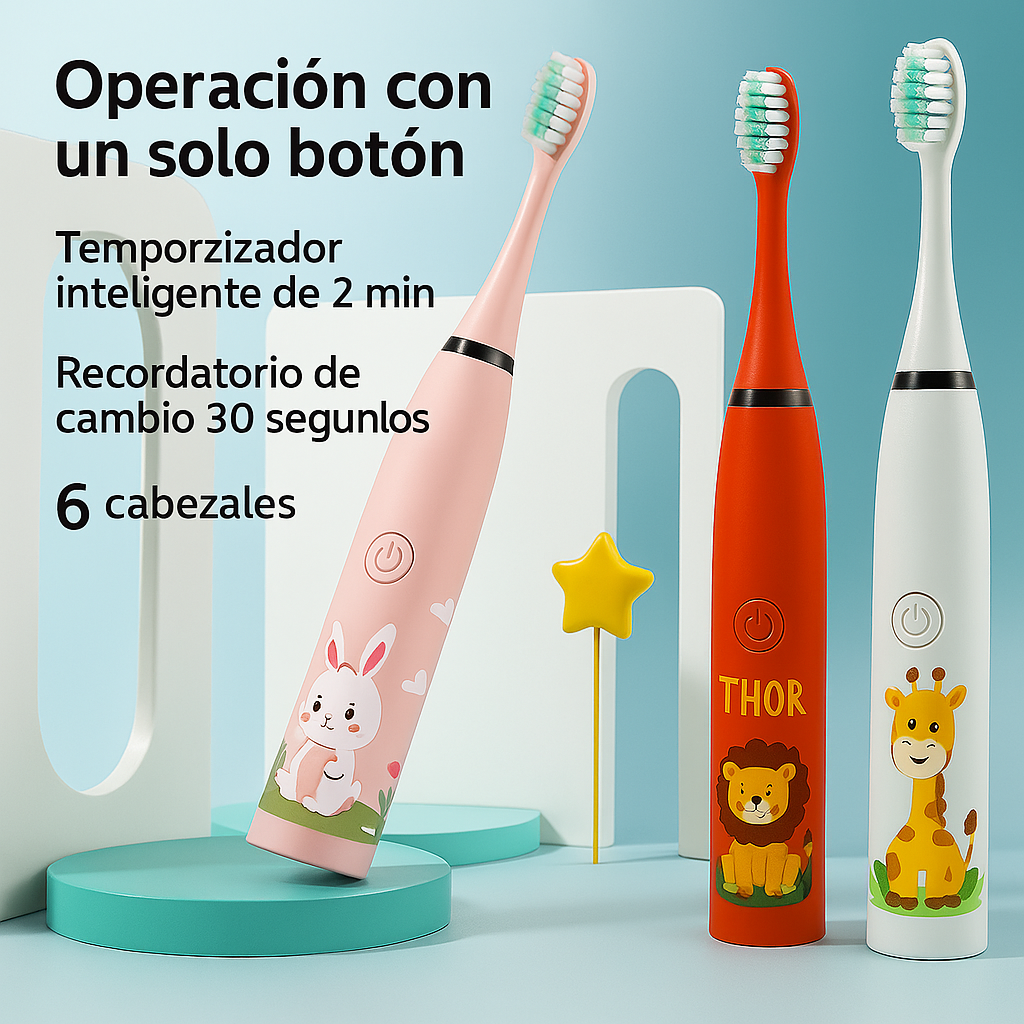 CEPILLO DENTAL ELÉCTRICO PARA NIÑOS + 6 CABEZALES DE OBSEQUIO🤩™🦷