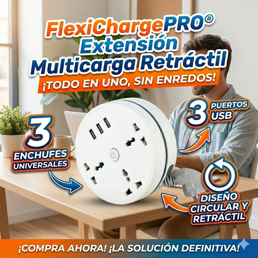 FlexiCharge Pro® EXTENSIÓN MULTICARGA RETRÁCTIL🔋✨