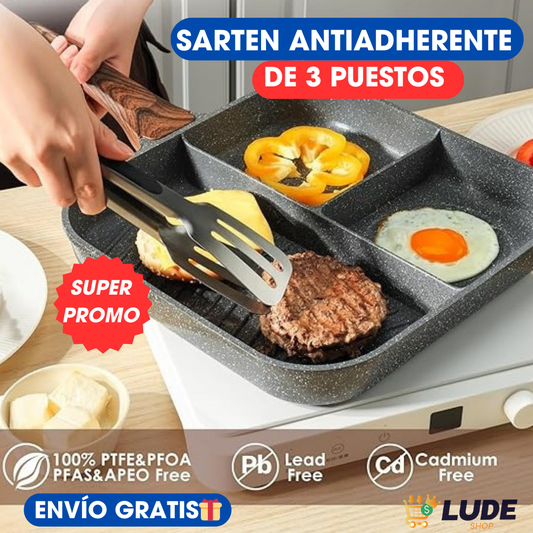 SARTEN ANTIADHERENTE DE 3 PUESTOS PREMIUM™