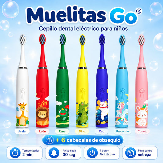 Muelitas Go® CEPILLO ELÉCTRICO PARA NIÑOS + 6 CABEZALES DE OBSEQUIO🤩™🦷